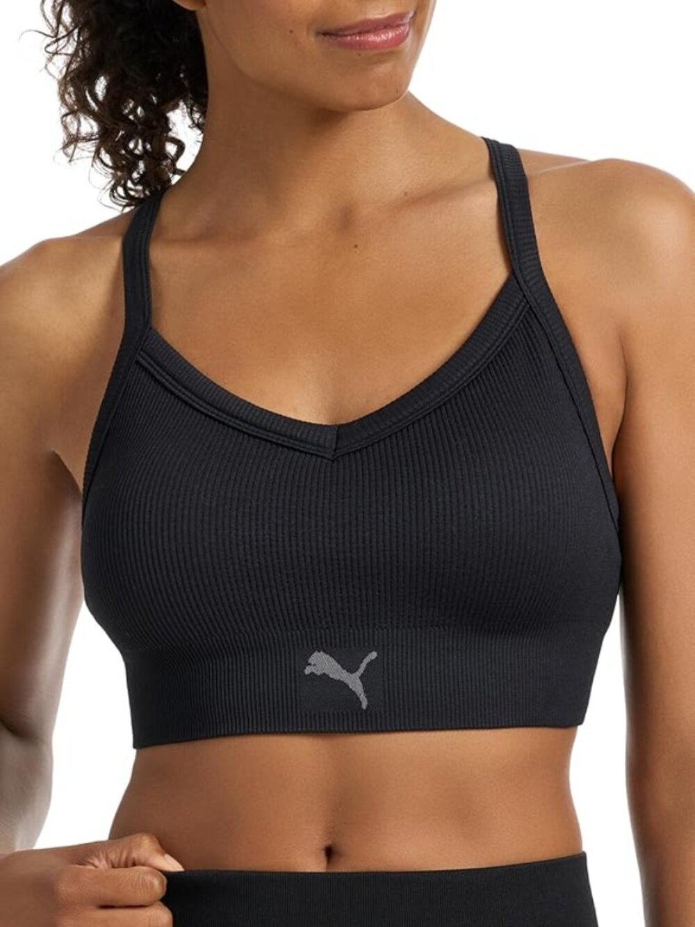 PUMA Seamless Ribbed Sports Bra Black DryCELL Removable Pads Size Large